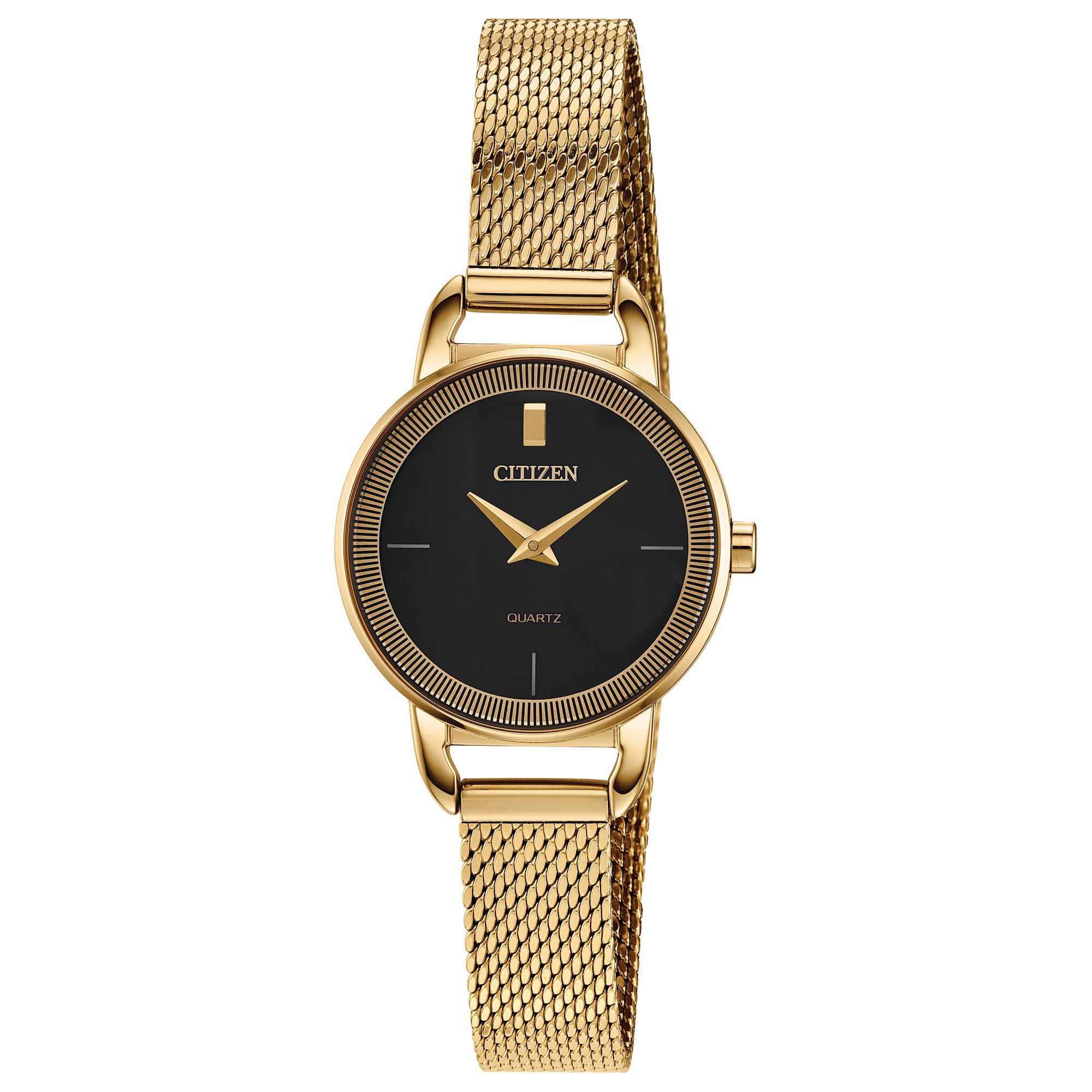 Citizen Quartz Ladies Watch Stainless Steel Gold-tone Bracelet Black Dial Classic