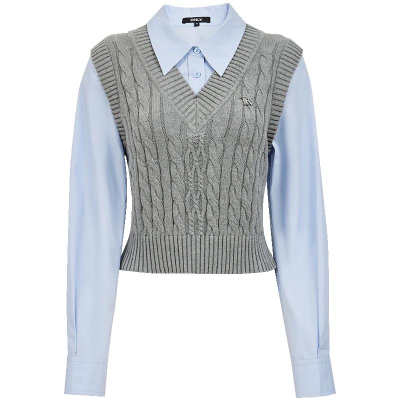 ONLY 2025 Summer Women s Patchwork Knit Vest Faux Two-Piece Shirt M