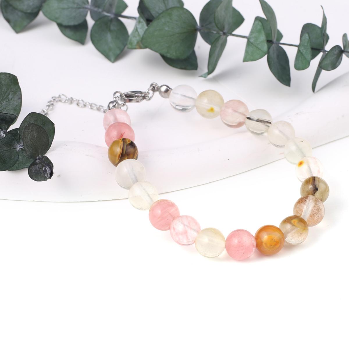 

Новый стильный женский браслет, натуральный камень, флюорит/агат/розовый кварц/унакит, бусины 8X8 мм, подвески для женщин, подарок на день рождения Watermelon Stone