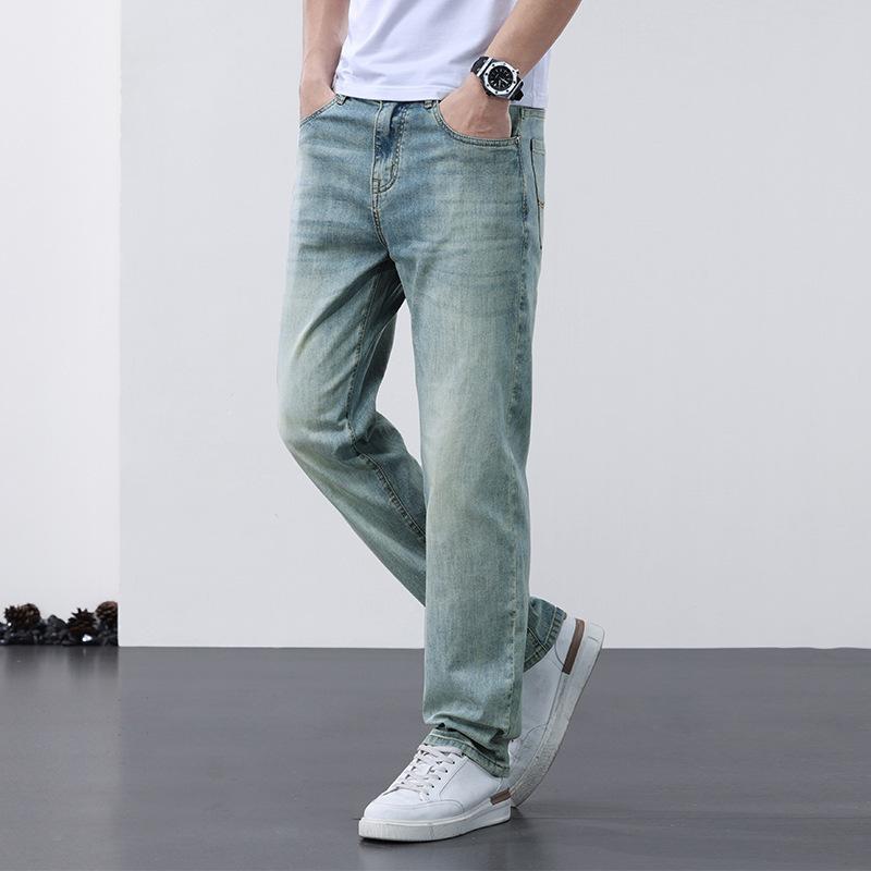 

Летние тонкие светло-голубые джинсы мужские свободные прямые эластичные повседневные универсальные длинные брюки 34 светло-синий