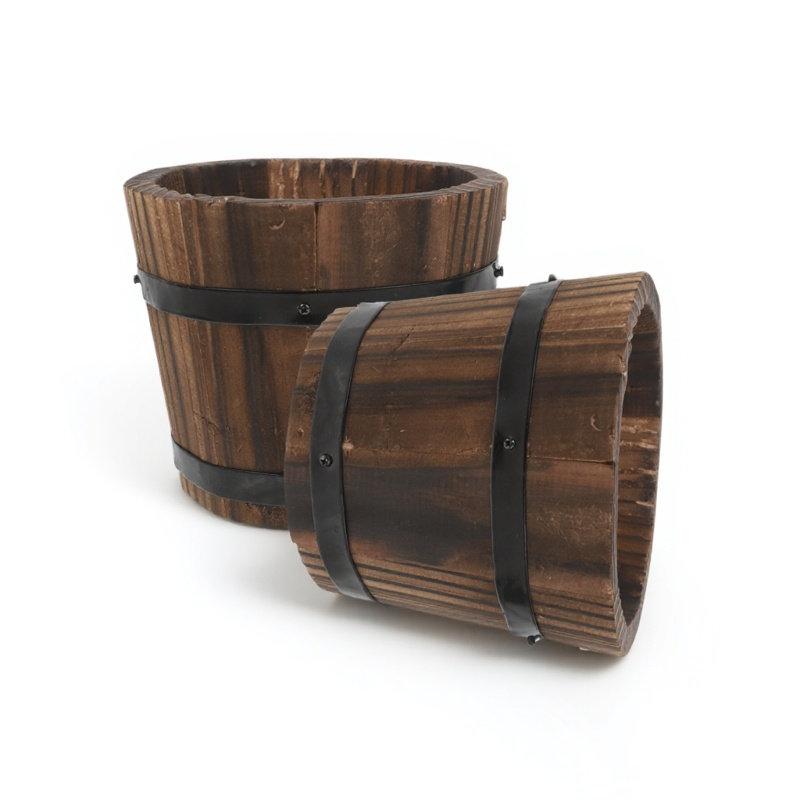 2Pcs Wooden Flower Pots Stylish Solid Color Succulent Planter Multifunctional Wooden Bucket Garden Decor Flower Pot