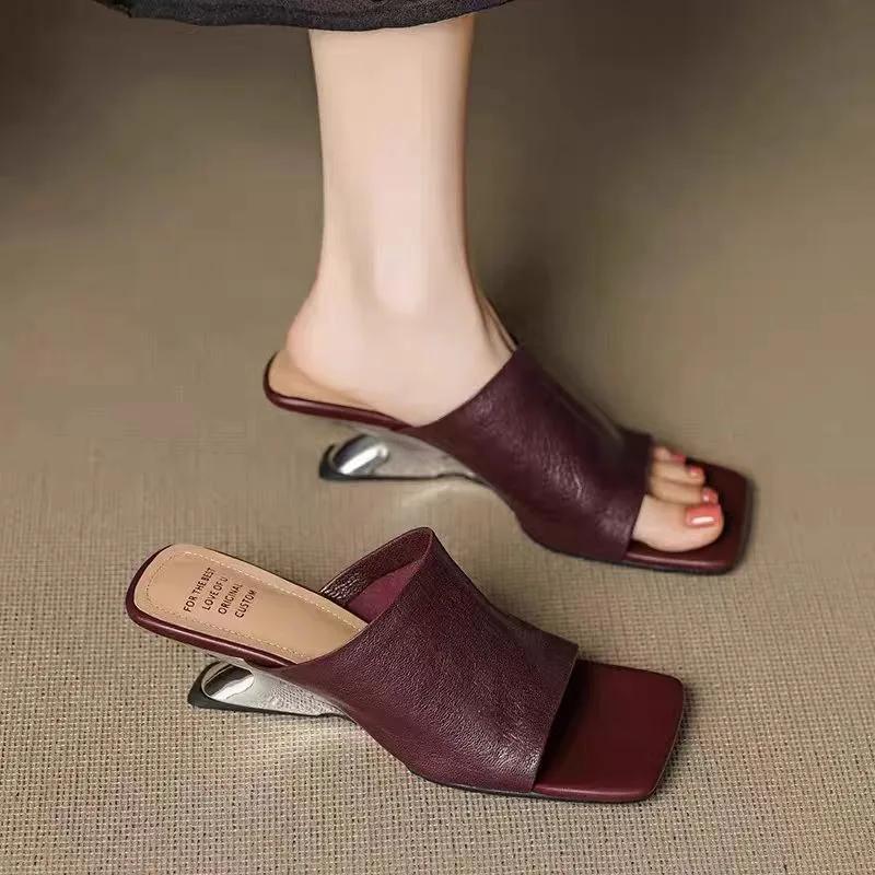 

Fashion Designer Summer New 2025 Women Slippers Fashion High Heels Sandals Party Heeled Shoes Brand Dress Woman Pumps Sandalias De Mujer 40 вино красного