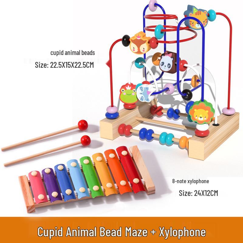 Multi-functional Animal Bead Maze: Wooden Three-Track Toy for Infant Hand-Eye Coordination & Early Education.