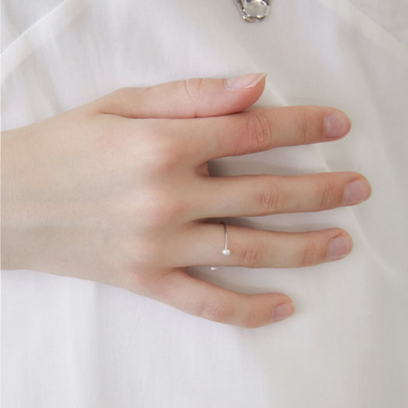halden thin two pearl ball layered ring (R006_silver)