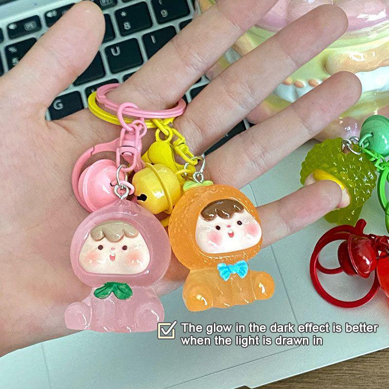 Kawaii Fruit Strawberry Orange Durian Resin Keychain Pendant Crafts Cute Doll Keychain Backpack Decoration Accessories Gifts