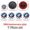 DJSA5 Hood Trunk Wheel Steering Badge 7Pcs Emblem Set For BMW E46 E90 F10 F30 G20 X5 82mm 74mm 68mm 56mm 45mm 50th Anniversary Car
