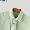 INCERUN Summer Men Lapel Tie Up Short Sleeve Buttons High Low Casual Shirts