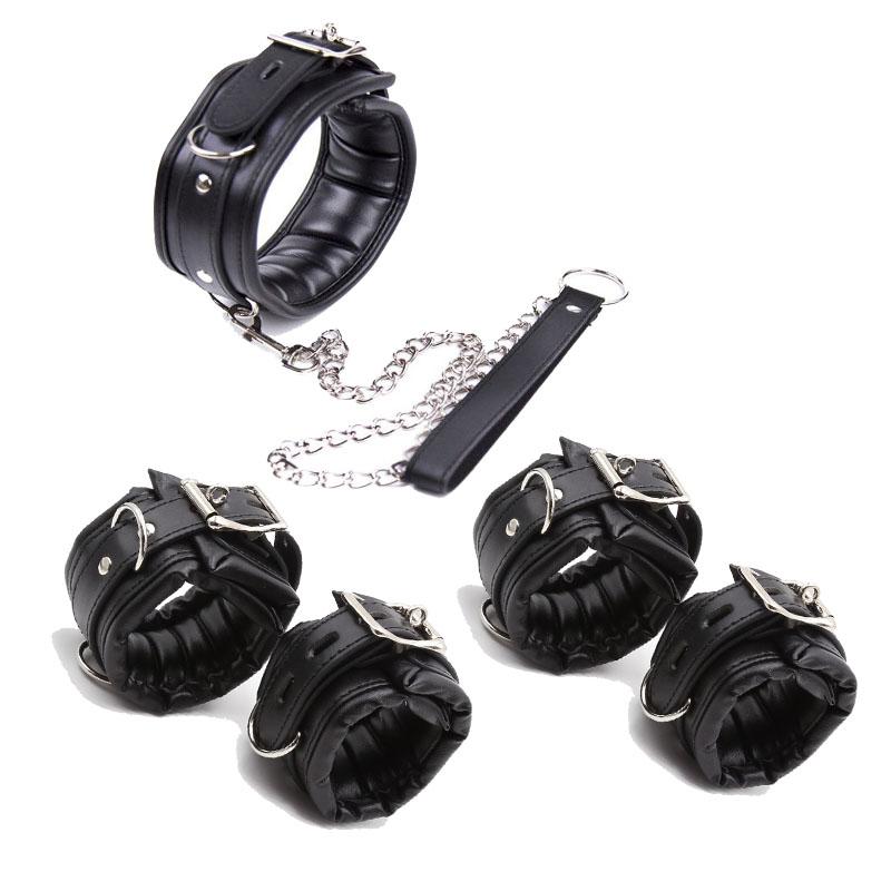 Soft Sponge Adult Handcuffs Ankle Cuffs Bondage With Chain Collar Restraints Adult Toys For Couple Adult Games Bdsm Bondage Set