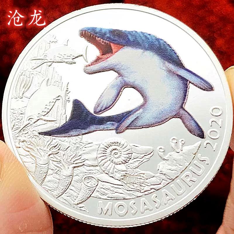 Dinosaur Animal Tyrannosaurus Rex Gold Plated Color Printing Commemorative Medal Creative Craft Gold Coin Velociraptor Children's Gift Coin