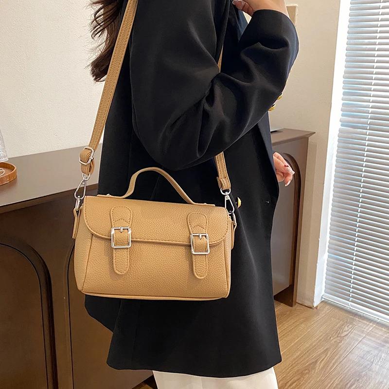 New Pu Leather Buckle Bag for Women Simple Large Capacity Women's Handbag Solid Square Shoulder Crossbody Bags