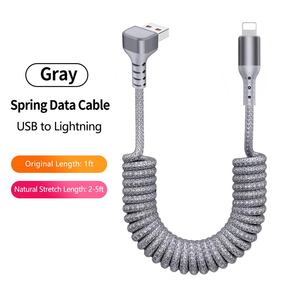 Electronic Accessories 100W 90 Degree Right Angled USB-C Coiled Retractable Data Cable Pure Copper Conductor Braid