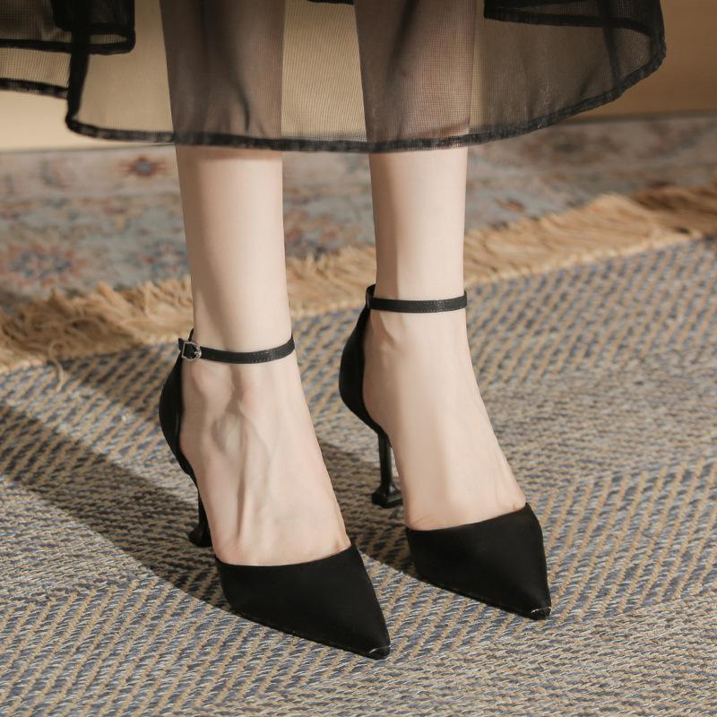 Chaussures simples à bride ajourée, printemps et automne, nouveaux talons hauts aiguilles noirs pour femmes