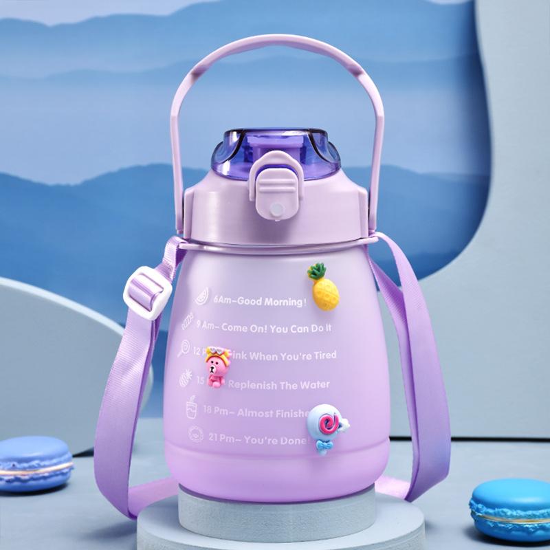 Roomy Dual-Drink Dual-Use Plastic Cup Summer Male and Female Lightweight To Carry Creative Straw Cup Student with Rope Handle Big Belly Cup