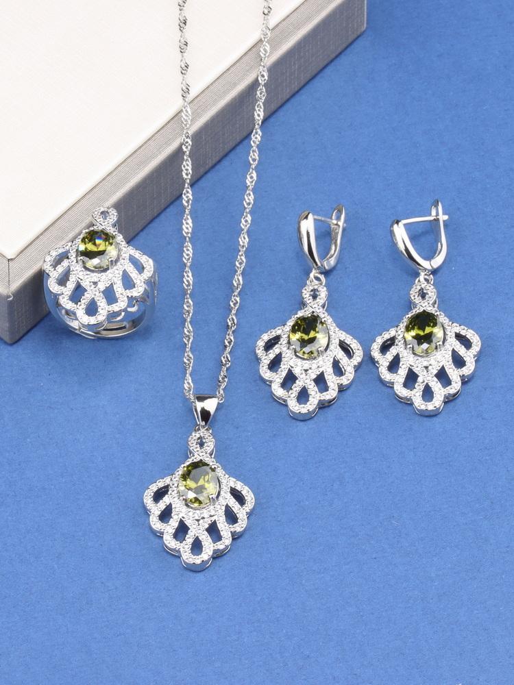 10-Colors Bridal   Big  Jewelry Sets Wedding Luxury Quality Zircon Accessories Necklace Earrings Ring For Women Gift