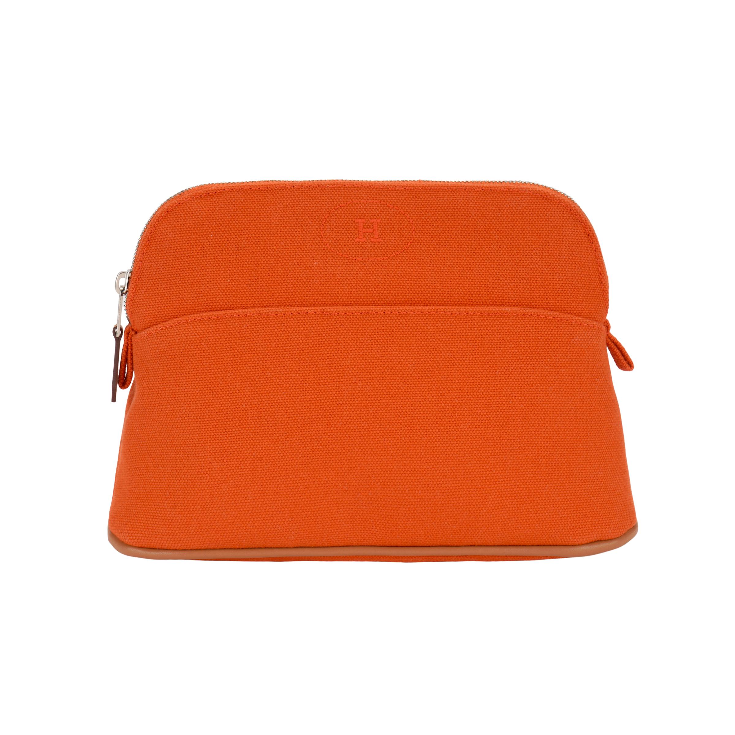 

Hermes Bolide Palladium Metal Canvas Storage Bag Women bags Orange H103773M02 Box Not Included