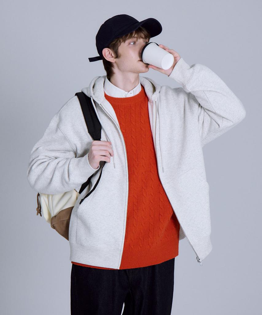 Basic House Uni Basic Brushed Terry Hooded Zip-Up Jumper Oatmeal Lajp7101