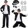 Michael Jackson Cosplay Pánské 80. léta Retro Flitrové Taneční MJ Kostýmy Oblečení na vystoupení s kloboukem, slunečními brýlemi a rukavicemi na Halloween