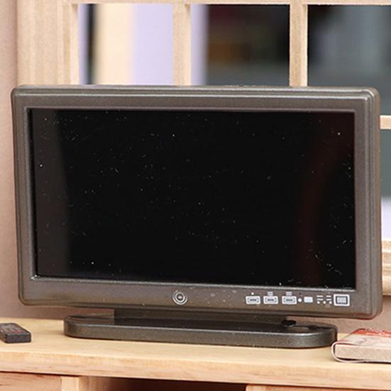 3Pcs/Set Dollhouse TV Cabinet Compact Anti-deformed Multifunctional Dollhouse Wooden Color Double Door Cabinet TV for Decor