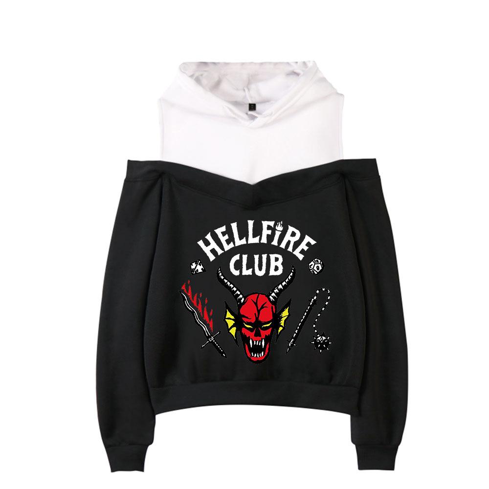 NEW Arrival Women s Fashion Hellfire Club Printed Pullovers Hoodies Sweatshirt Outdoor Casual Off Shoulder Hoodies S
