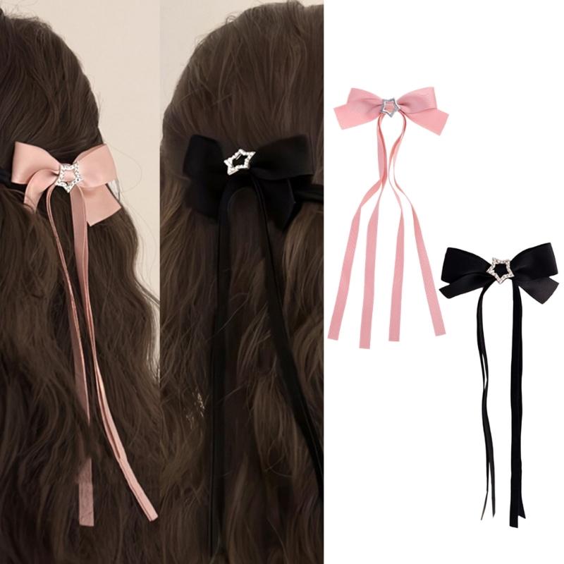 Long Ribbon Bowknot Hair Clip Sweet Girl Ballet Hairpin Women Hair Styling Accessories for Thin Hair French Barrettes