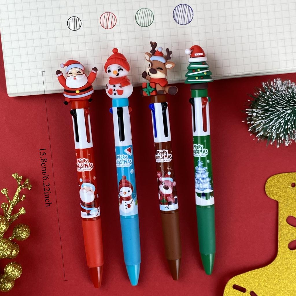 1Pc Christmas Rollerball Pen, 4 Colors 0.5mm Retractable Christmas Multicolor Pens for Students Graffiti Drawing Accessories, Reindeer Christmas Tree