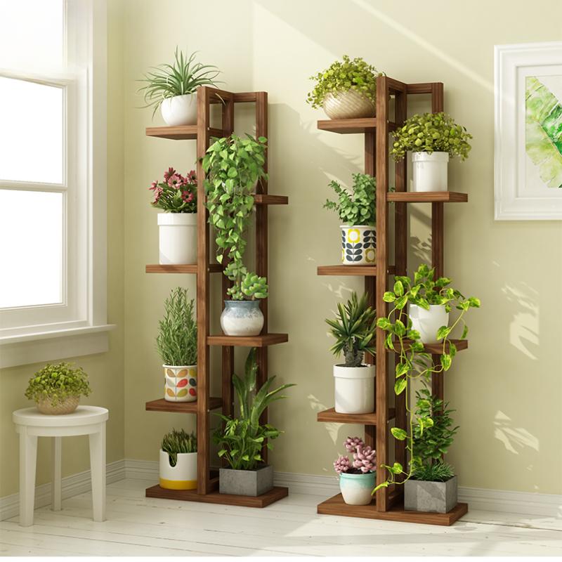 Pine Multi-Tier Plant Stand  Sturdy Freestanding Balcony Organizer  European Flower Rack for Greenery and Home Decor