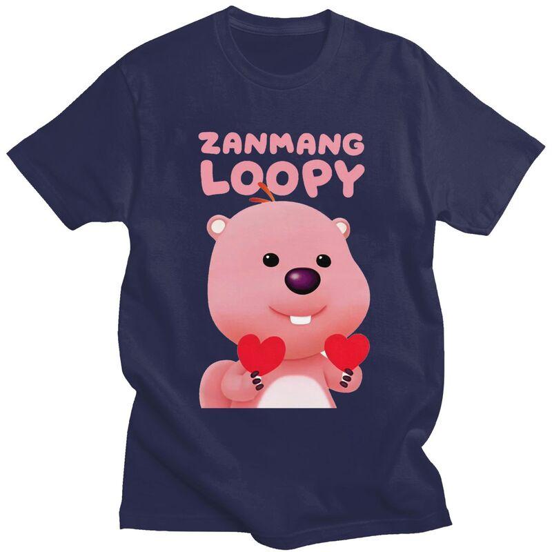 

MINISO Футболка с персонажем Zanmang Loopy из аниме для женщин Хлопковая футболка Повседневная футболка Футболки с коротким рукавом Свободный крой Одежда Подарок Милая S