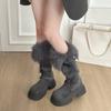 Platform Two-Wear Plush Snow Boots Women's Winter Skinny Tall Fleece Warm Non-slip Buckle Strap Long-leg Boots