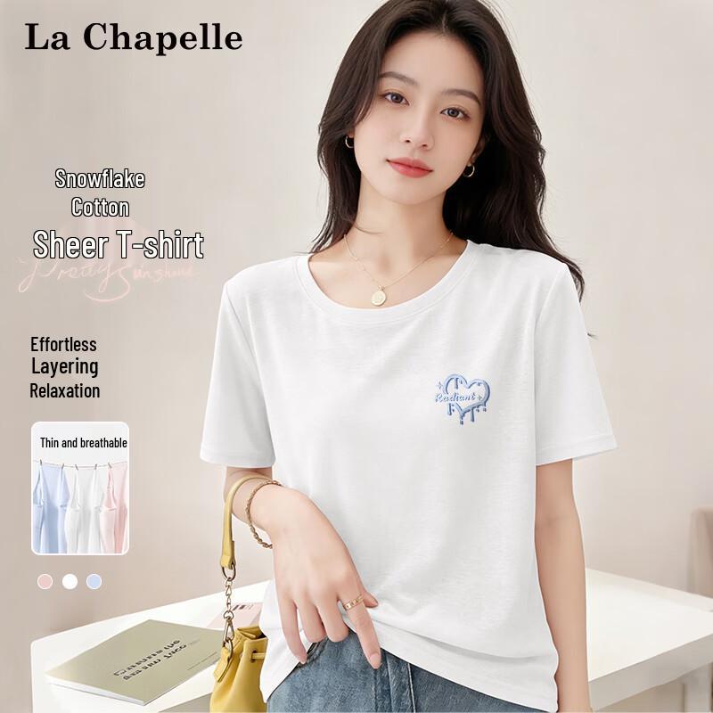 La Chapelle Women s 2026 Summer Love Heart Print Sheer Short Sleeve T-Shirt XL