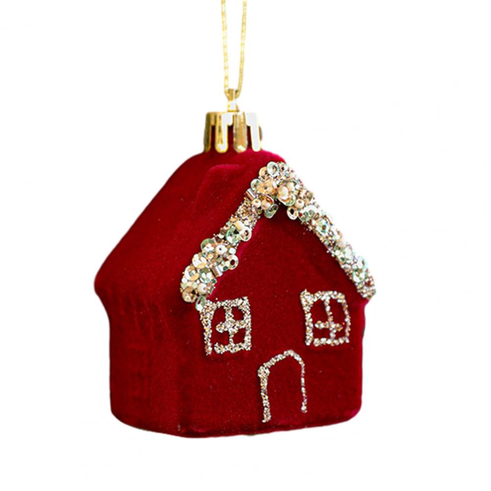 Christmas Ornaments Red Flocking Bell Wreath Snowfall Elk Pendant Snowy Winter Decor for Tree Hanging