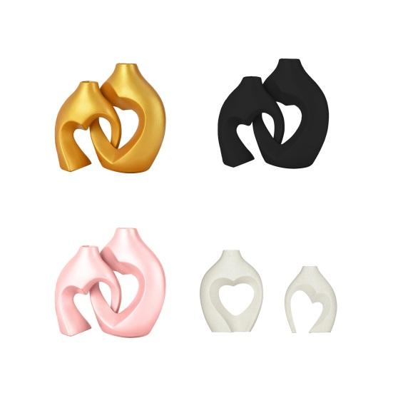 1 Pair Snuggle Hollow Heart Shaped Vase, Minimalist Modern Flower Vase, Nordic Boho Style Decorative Vase for Living Room Shelf, Mantle, Entryway,