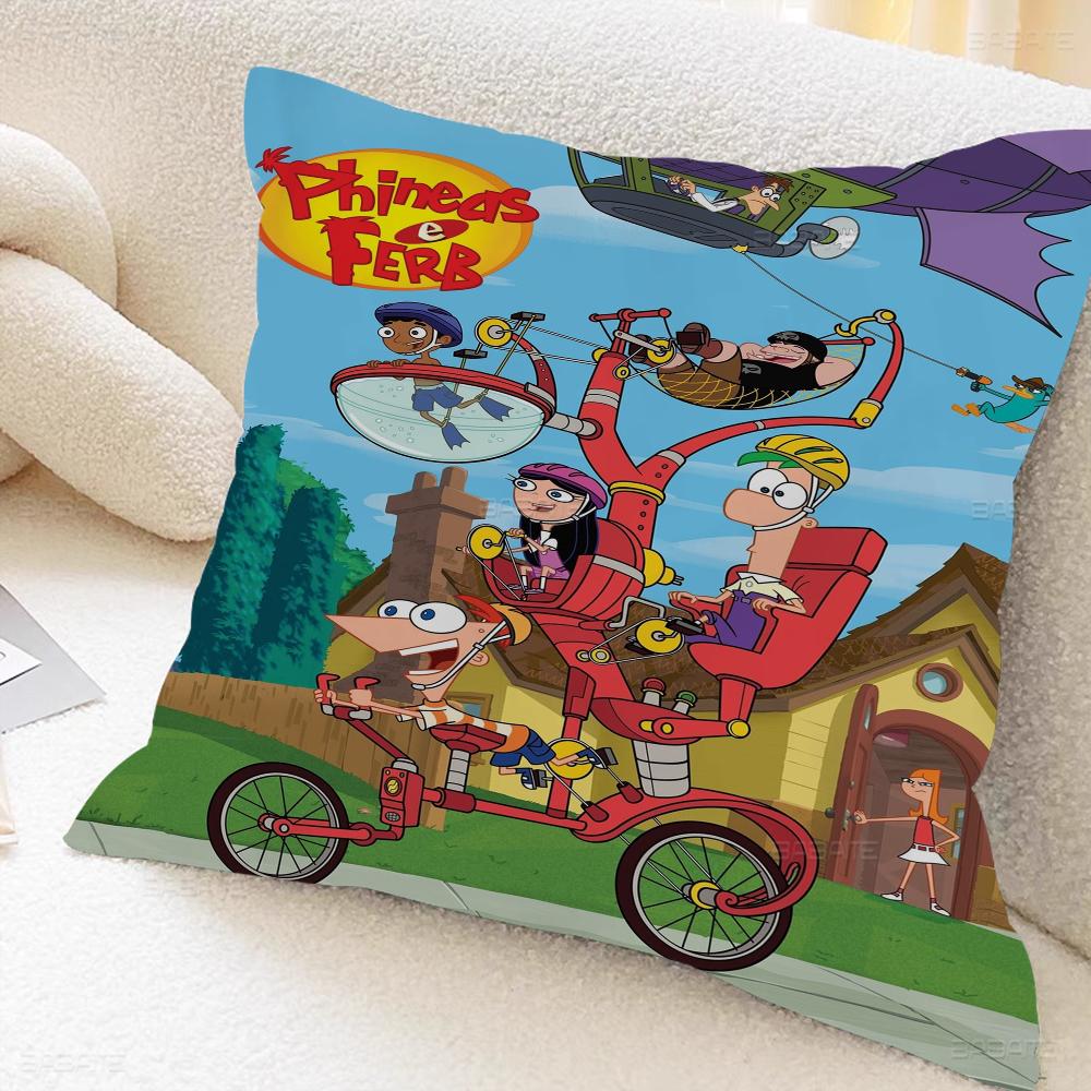 P-phineas Cartoon F-ferbs Cushion Cover Inches Farmhouse Decor Home Throw Pillow Covers For Couch Decorations