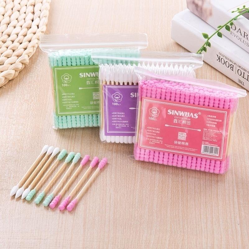 100Pcs/bag Small Head Bamboo Sticks Cotton Swab Remover  Stick Makeup Cotton Disposable Double Head