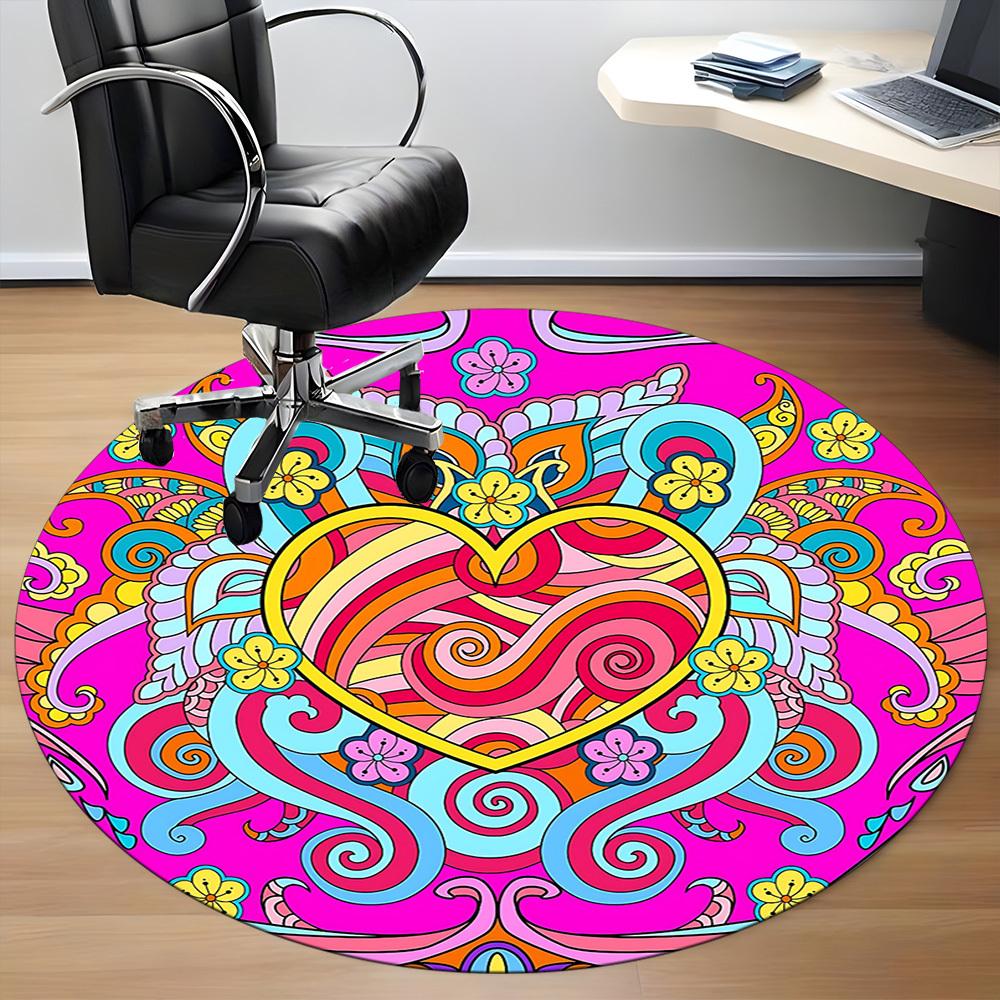 1PC Psychedelic Heart Office Round Rug, Non Slip, Soft and Durable Office Rug for Interior Decoration, Perfect for Office