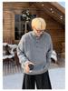 Men's Korean-Style Half-High Collar Textured Knit Sweater - Loose Fit for Autumn/Winter 