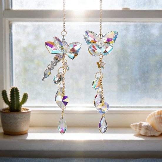 Faux Crystal Suncatcher Colorful Prism Butterfly/Dradonfly Window Hanging Ornament for Window Ceiling Garden Home Decor