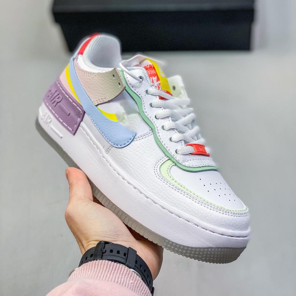 Women's AF1 Shadow Macaron Deconstructed Patchwork Sneakers - Thick Sole, Height-Enhancing, Versatile White Shoes