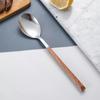 Ins tableware Internet celebrity 304 stainless steel knife and fork imitation wood grain handle steak knife and fork gift box set dessert spoon