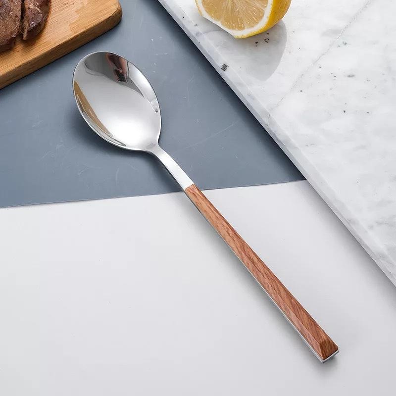 Ins tableware Internet celebrity 304 stainless steel knife and fork imitation wood grain handle steak knife and fork gift box set dessert spoon