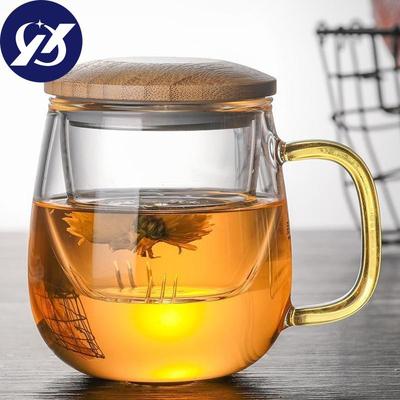 Yaratıcı Cam Çay Demlik Bardak Şeffaf Filtre Kolu Ile Bambu Kapaklı Isıya dayanıklı Çiçek Çay Fincanı Ofis Çay Kupa Drinkware