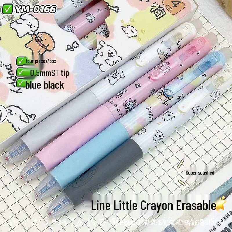 Line Friends Erasable Blue Pen: Posture Correction, Quick-Drying, High-Value, Push-Type, ST Tip. Ideal for Students, Ins Style.