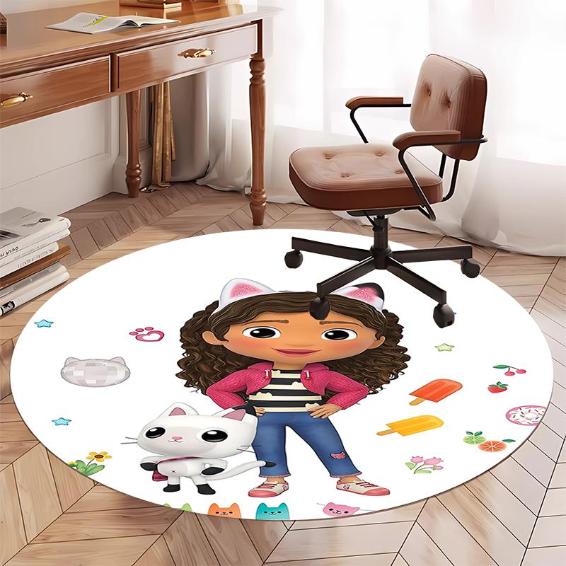 Gabby's Dollhouse Printed Round Rug Carpet Chair Rug Area Rug Entryway Doormats,for Office Chair Living Room Bedroom Kitchen Room.