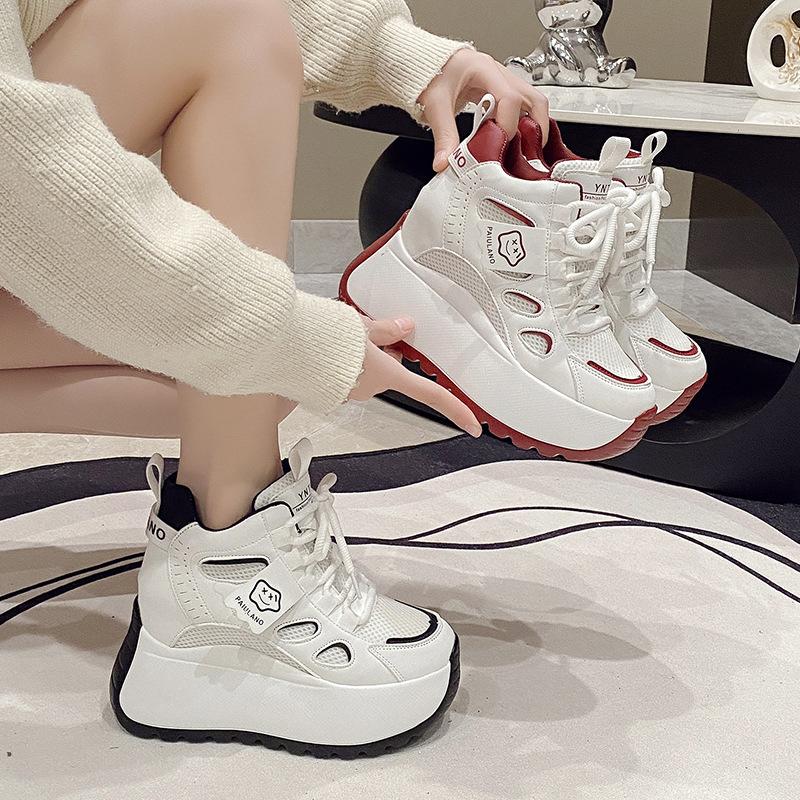 Inner Height Increase Women's Spring New Thick-soled Lightweight Forrest Gump Sports Velvet Cotton Shoes High-top Shoes