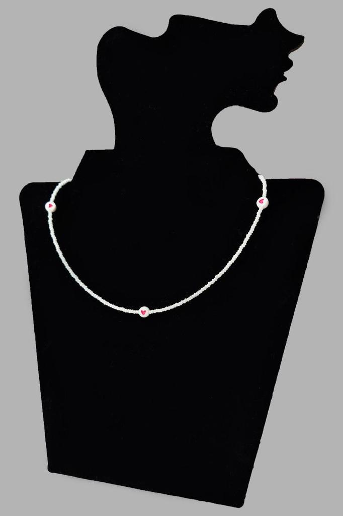 Handmade Beaded Choker Necklace with Heart Charms for Women