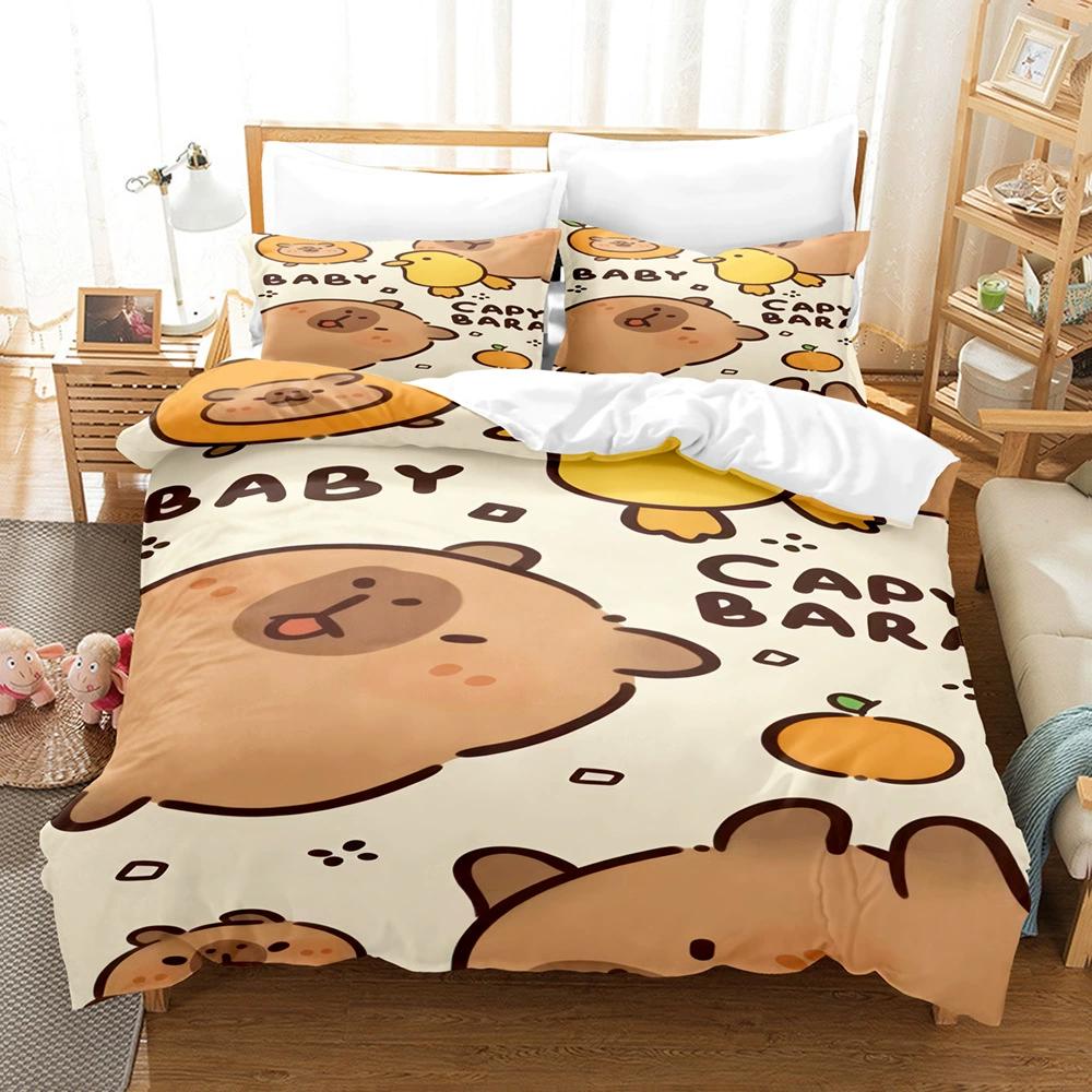 Capybara Bettwäsche Set Luxus Anime Capybara King Size Bettbezug Kissenbezug Kinderzimmer Niedlicher Bettbezug Kissenbezug Kinder Geschenk