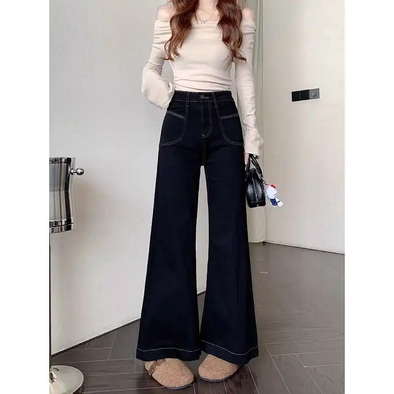 

Women Black Bootcut Jeans Spring Autumn New Style Loose Slim Fit Pear Shape Friendly Fashion High Waist Versatile Wide Leg Pants S чорний