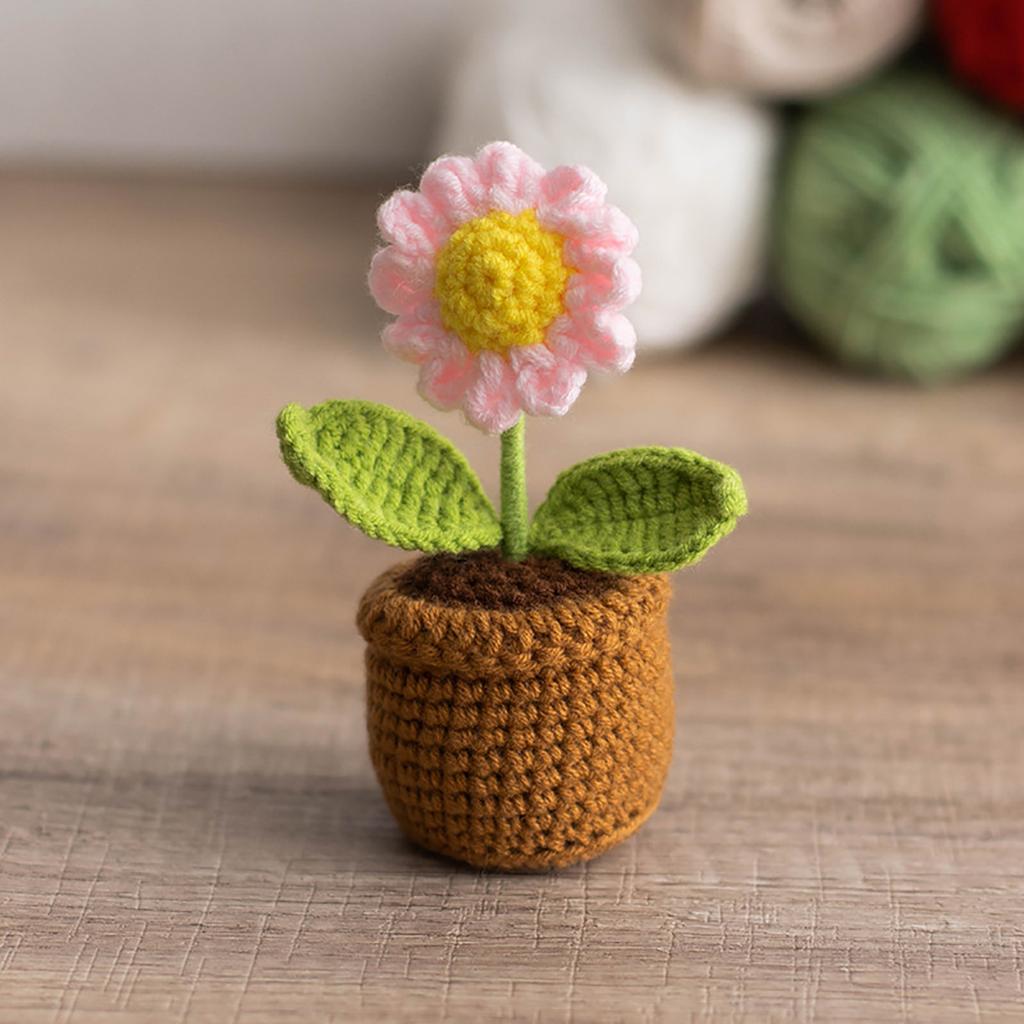 Háčkovaný slunečnicový košík Ručně pletené simulované slunečnice Květináčové ozdoby Sváteční dárky