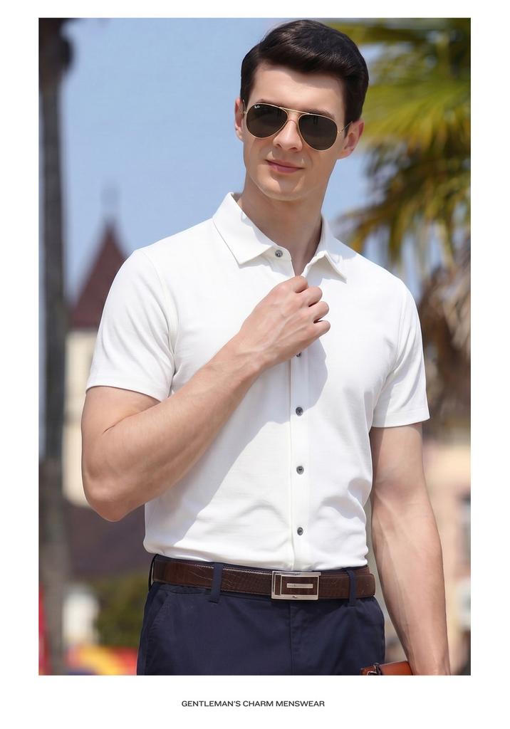 Breathable Modal Business and Leisure Summer Skin friendly Comfortable Cool Short sleeved Shirt Men's Solid Color Versatile Top
