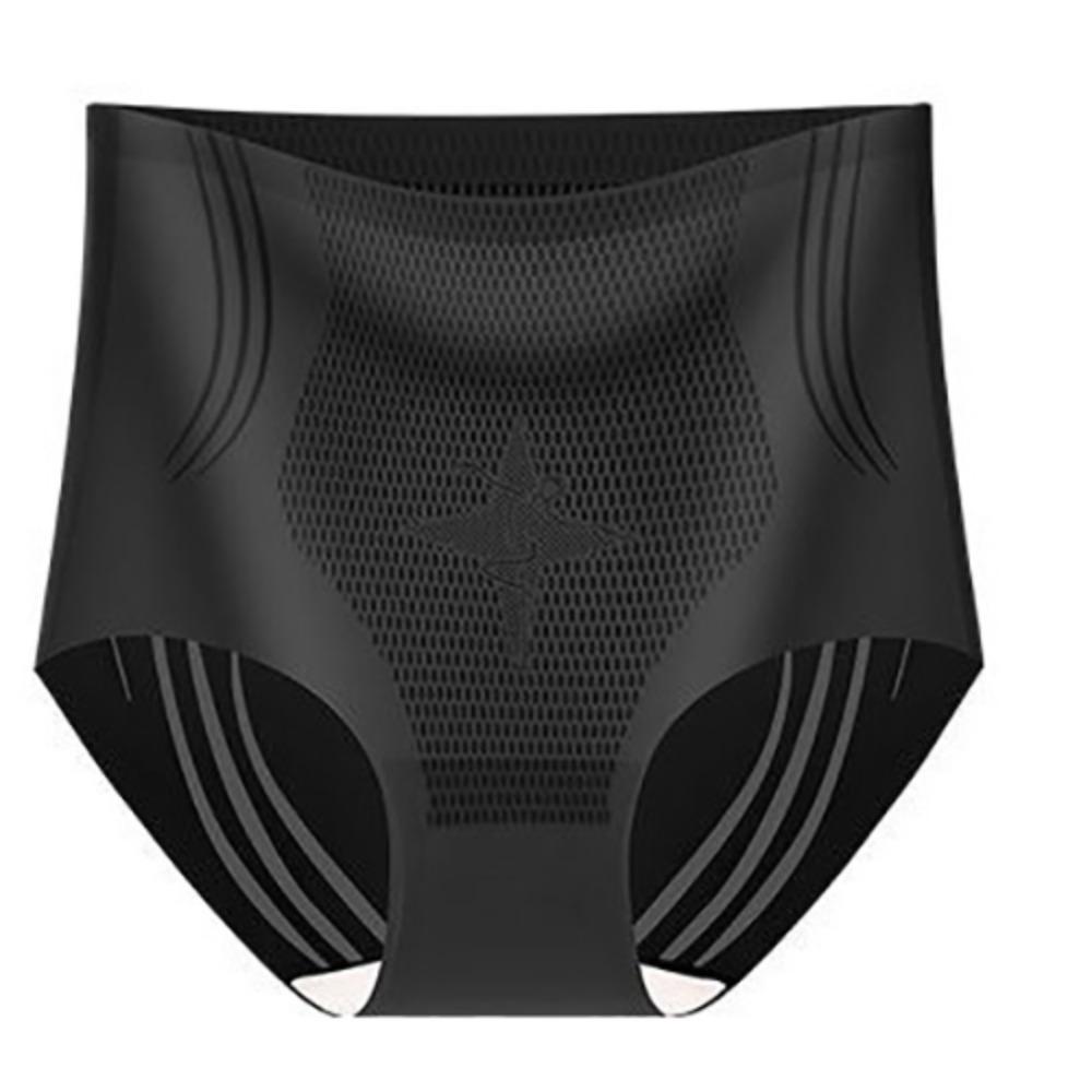 

Mid Waist Women Ice Silk Briefs Cotton Crotch Hip Lift Shaper Fashion Postpartum Panties Ladies XL чёрный