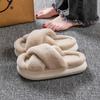 Cross Warm Fluffy Furry Slippers Women Lightweight Flat Heels Fur Slides Woman Autumn Winter Open Toe Non Slip Home Floor Shoes